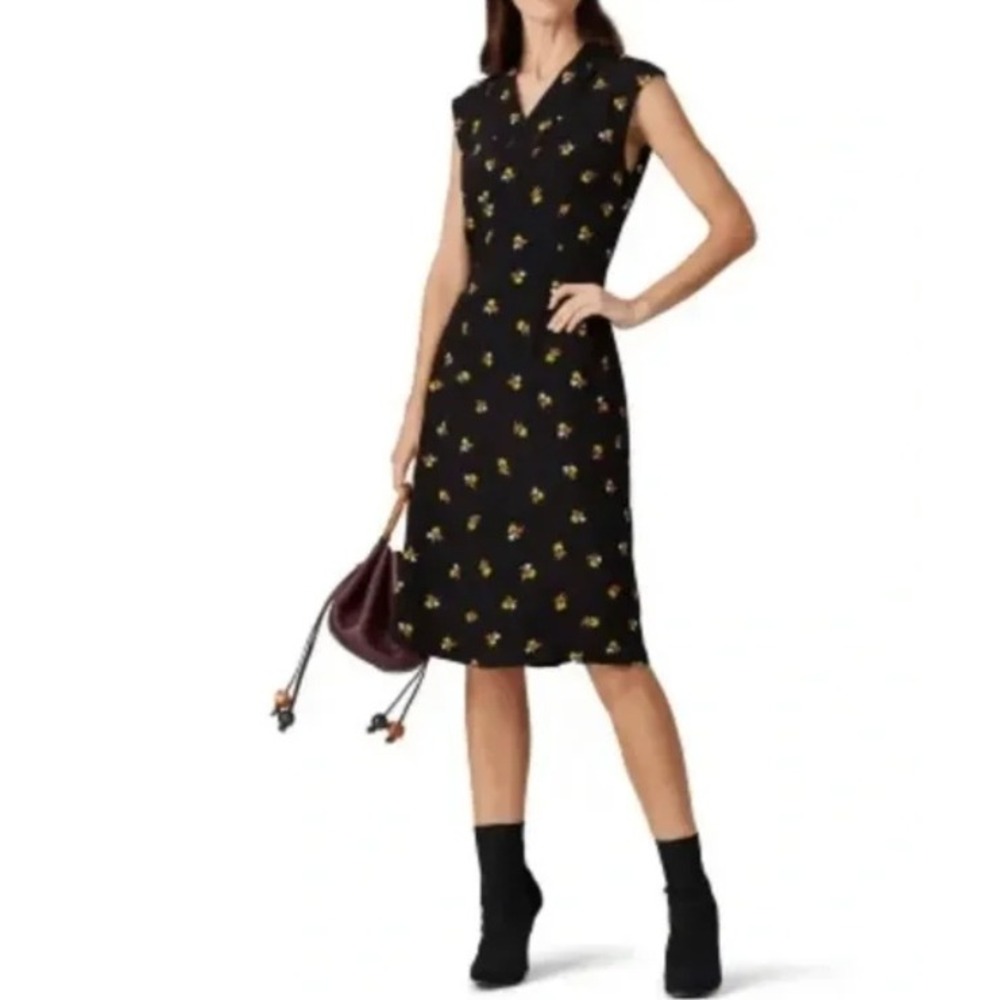 Of‎ Mercer Allen Dress Size 12 Black Floral V Neck Wrap Office Career Business